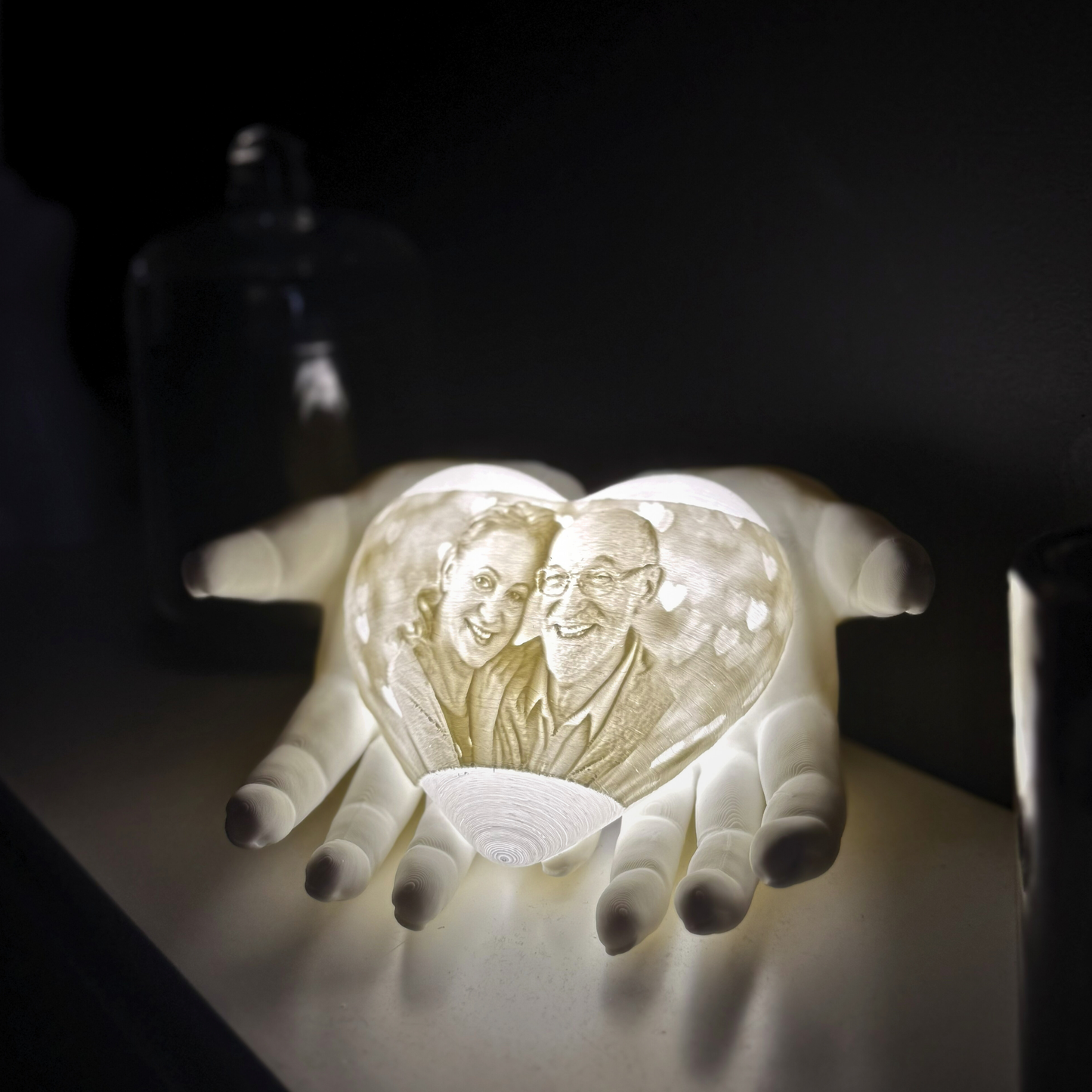 Personalised Hands Holding Heart Light