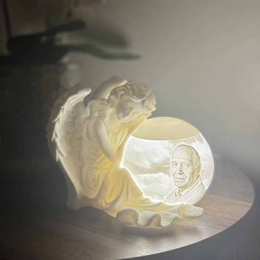 angel memorial photo globe light UK