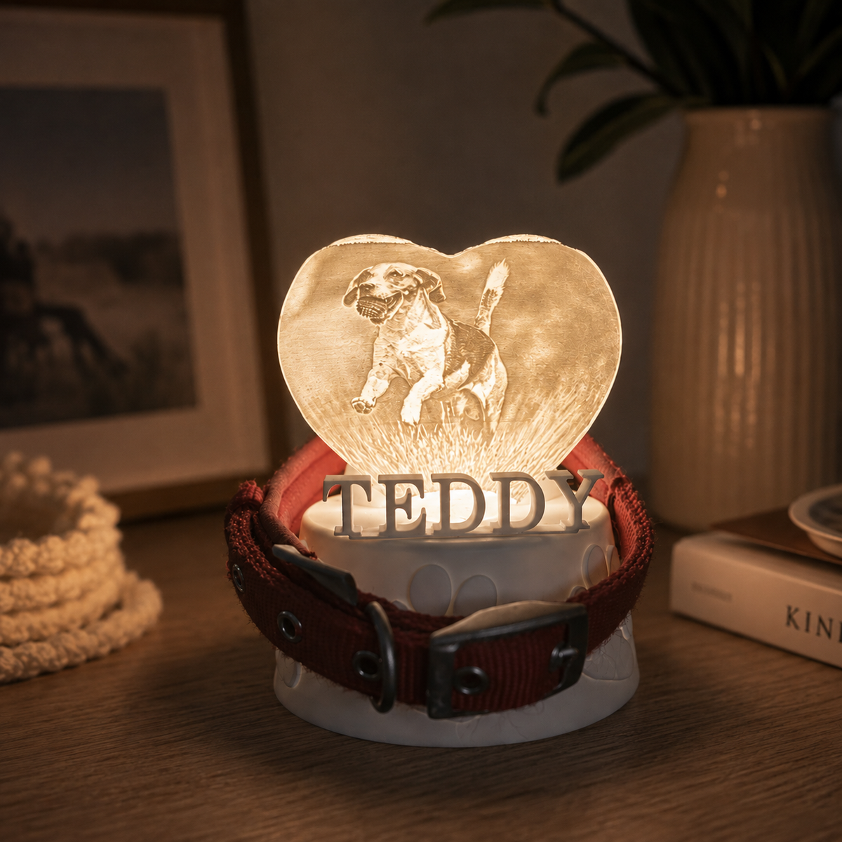 Personalised Pet Memorial Collar Holder Light